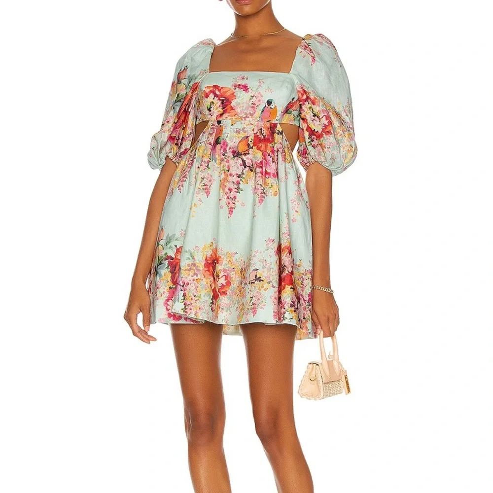 Zimmerman out of stock Mae cutout mini dress in mint floral worn once - Picture 1 of 4